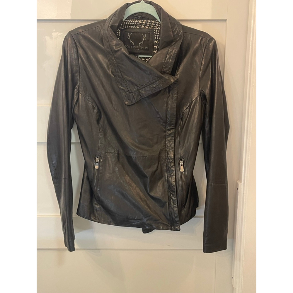 BOD & CHRISTENSEN Genuine Leather Jacket Women’s S Black Waterfall Moto Style - Picture 2 of 11